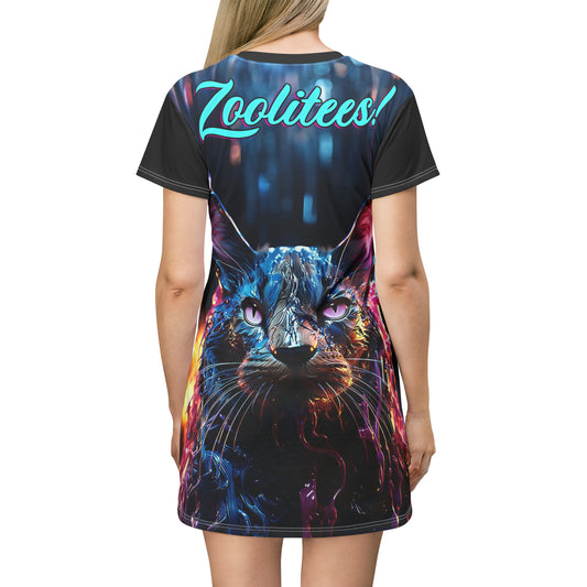 Acrylic Cat Drip T-Shirt Dress