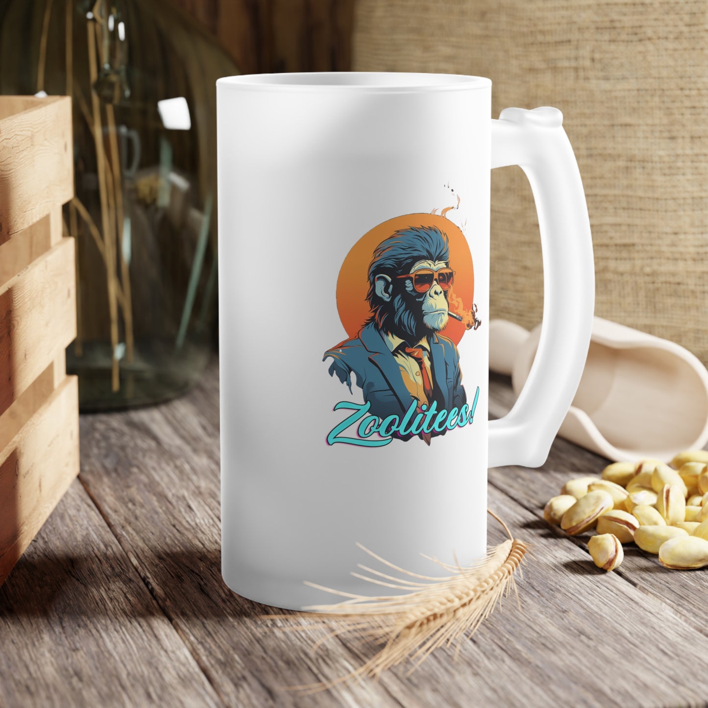 Smokin' Monkey Frosted Glass Beer Mug