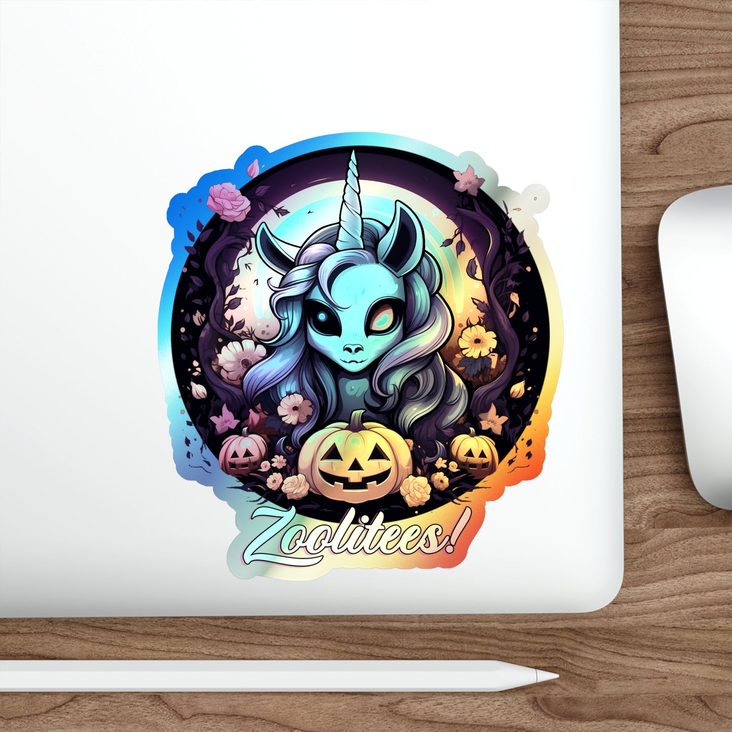 Halloween Unicorn Holographic Die-cut Stickers