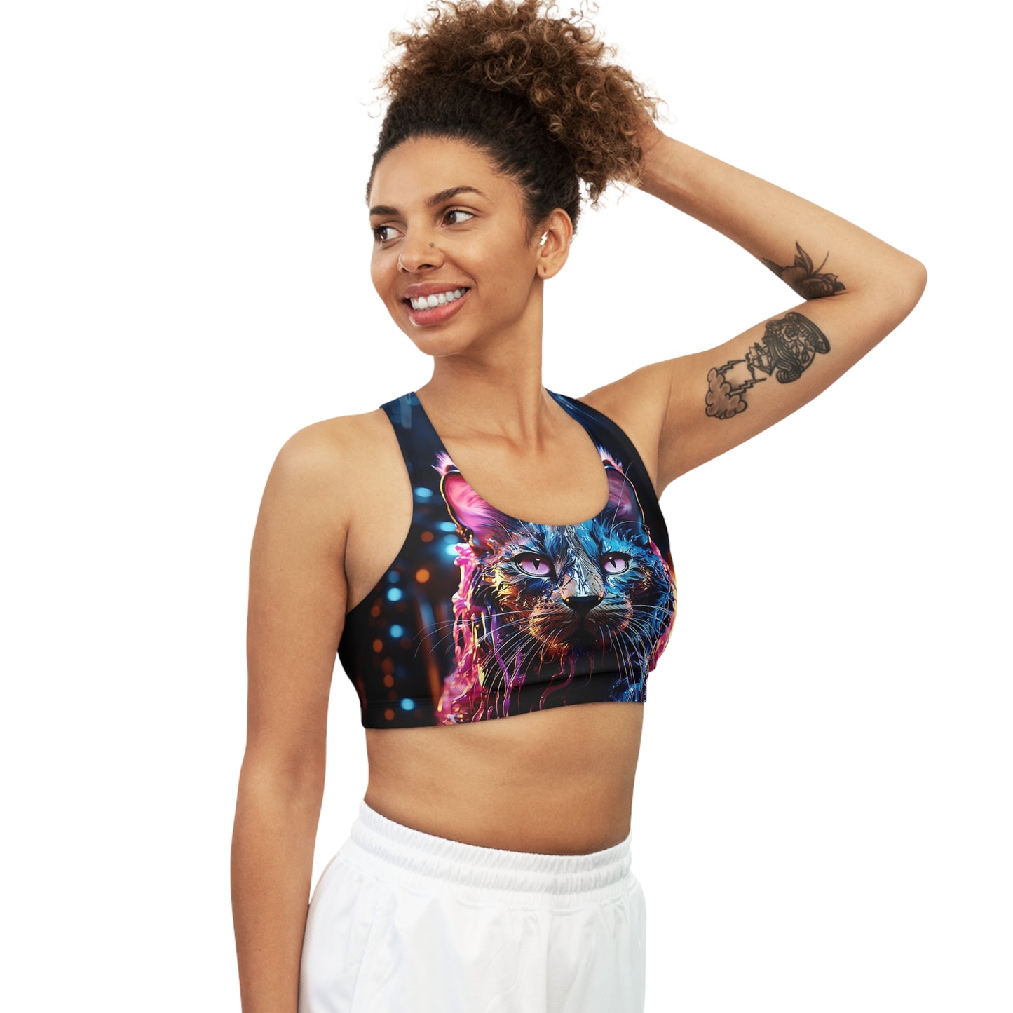 Acrylic Cat Drip Seamless Sports Bra