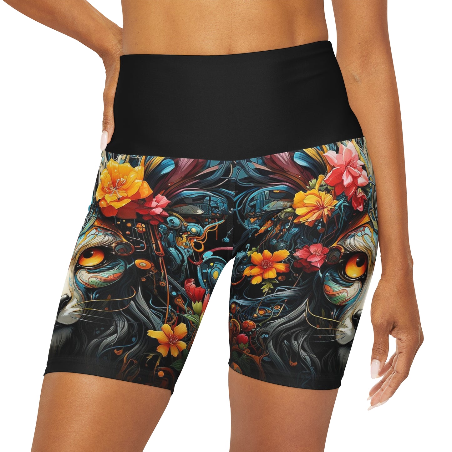 Focused Lion High Waisted Yoga Shorts