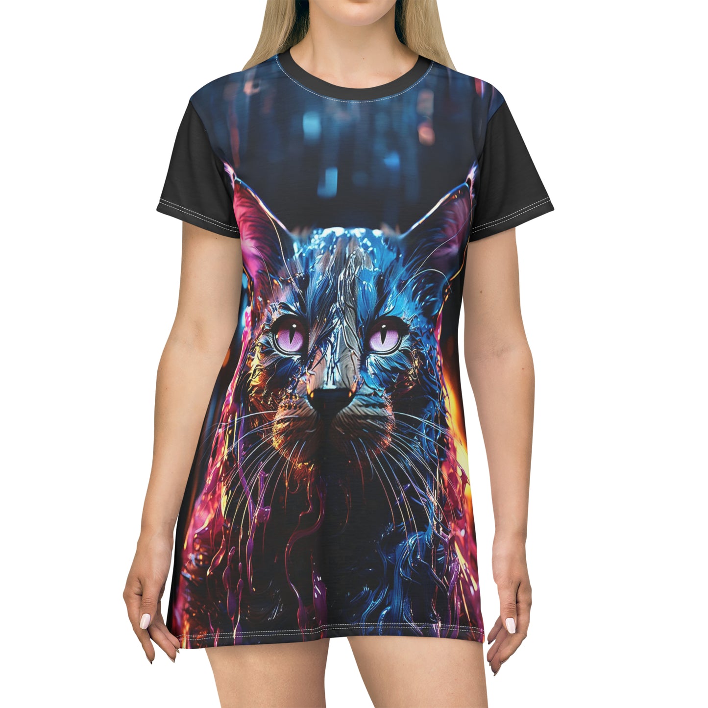 Acrylic Cat Drip T-Shirt Dress