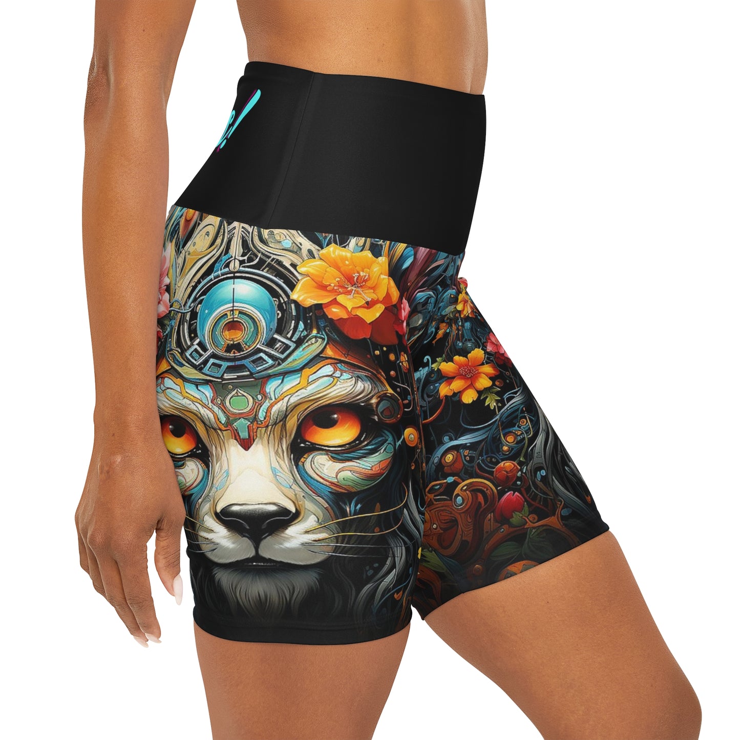 Focused Lion High Waisted Yoga Shorts