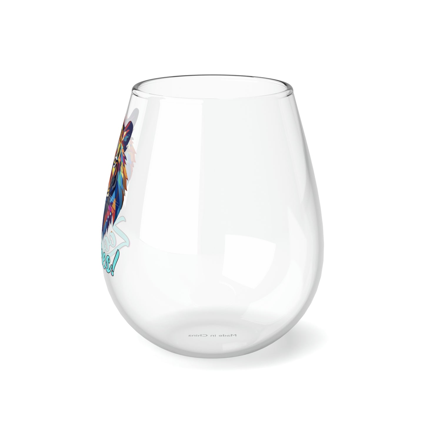 Lion Art Deco Logo Stemless Wine Glass, 11.75oz