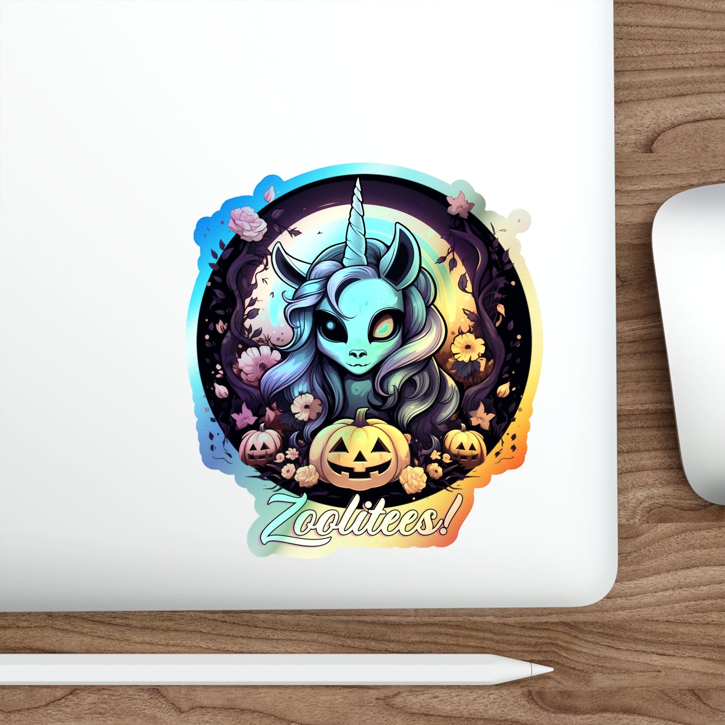 Halloween Unicorn Holographic Die-cut Stickers