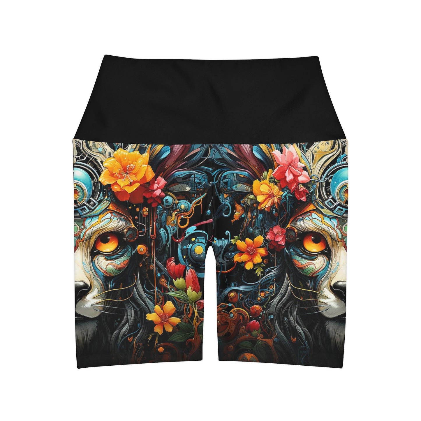 Focused Lion High Waisted Yoga Shorts