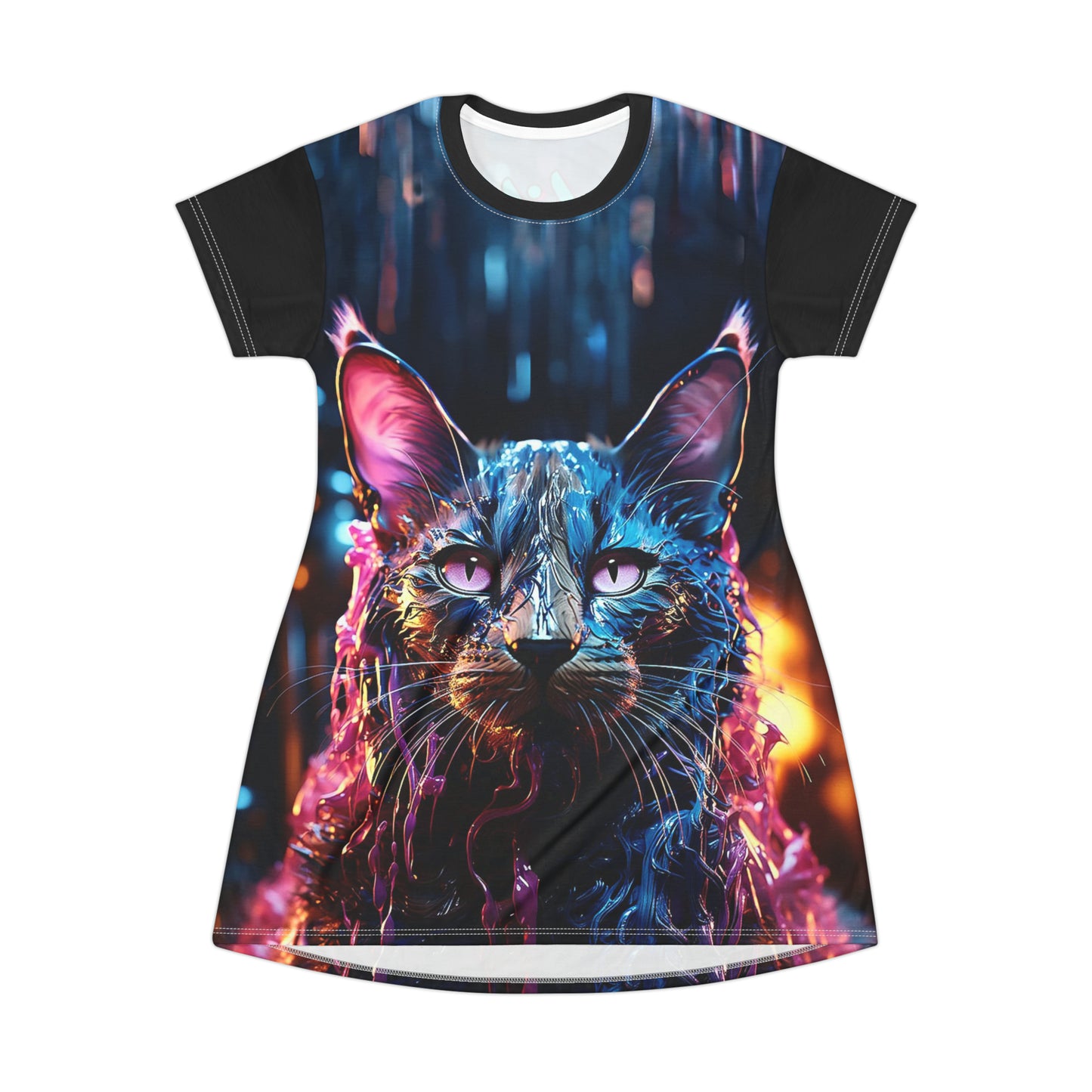 Acrylic Cat Drip T-Shirt Dress