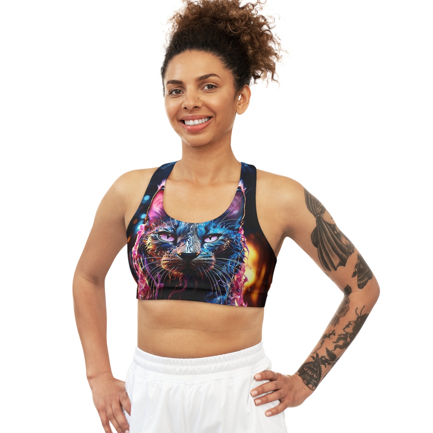 Acrylic Cat Drip Seamless Sports Bra